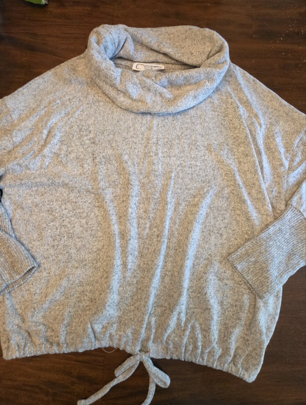 Hippie Rose Grey Marled Cowl Neck Pullover Sweater Large Drawstring Waist